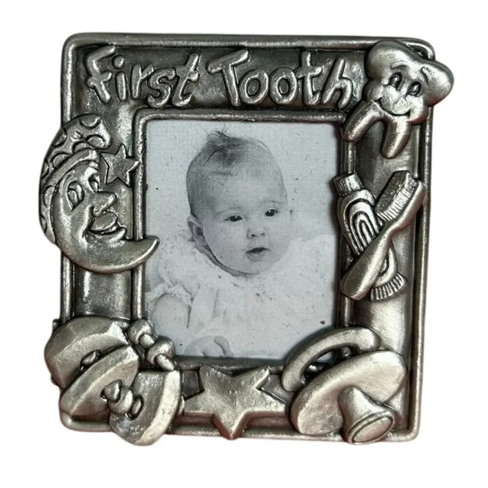 Vtg Mini Silver tone Metal Babys First Tooth- 2.5x2.5
